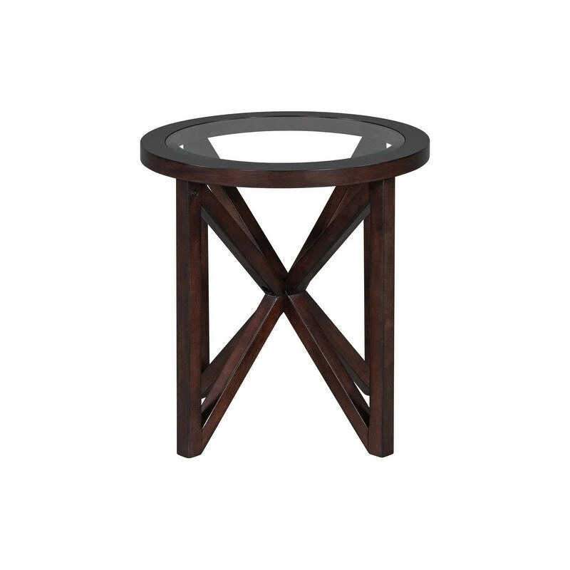 Modern simple glass coffee table, tempered glass coffee table solid wood base round transparent glass top