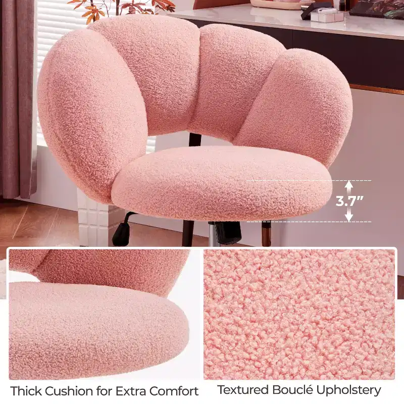 Yaheetech Boucle Upholstered Rolling Makeup Vanity Chair
