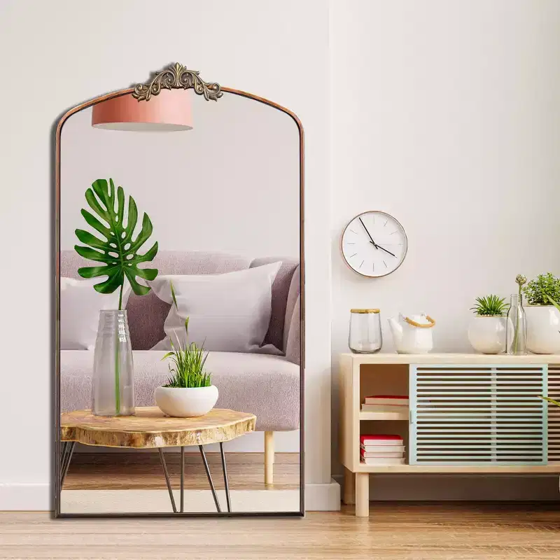 Vintage Arched Full Length Floor Mirror with Metal Frame, 66x36 / 43x24 Inch