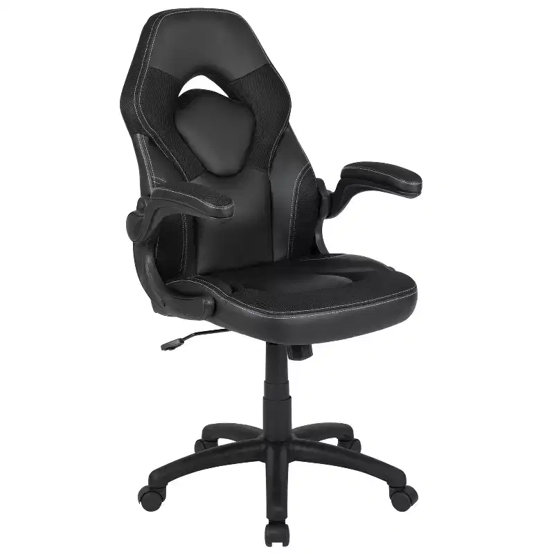 BlackArc High Back Gaming Chair with Faux Leather Upholstery, Height Adjustable Swivel Seat & Padded Flip-Up Arms