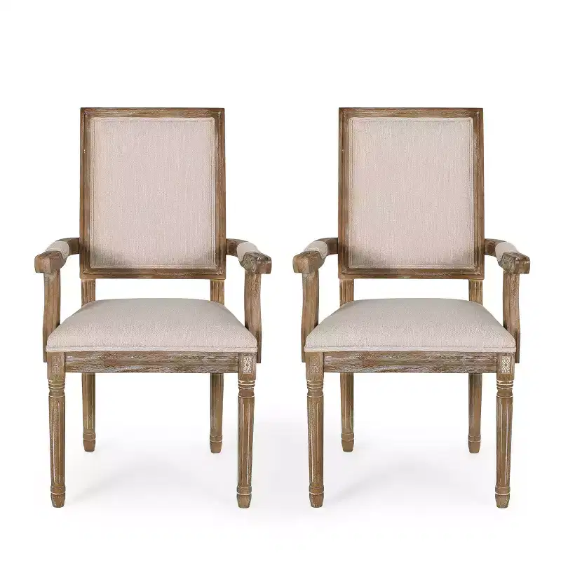 Set of 2 Maria French Country Wood Upholstered Dining Chairs