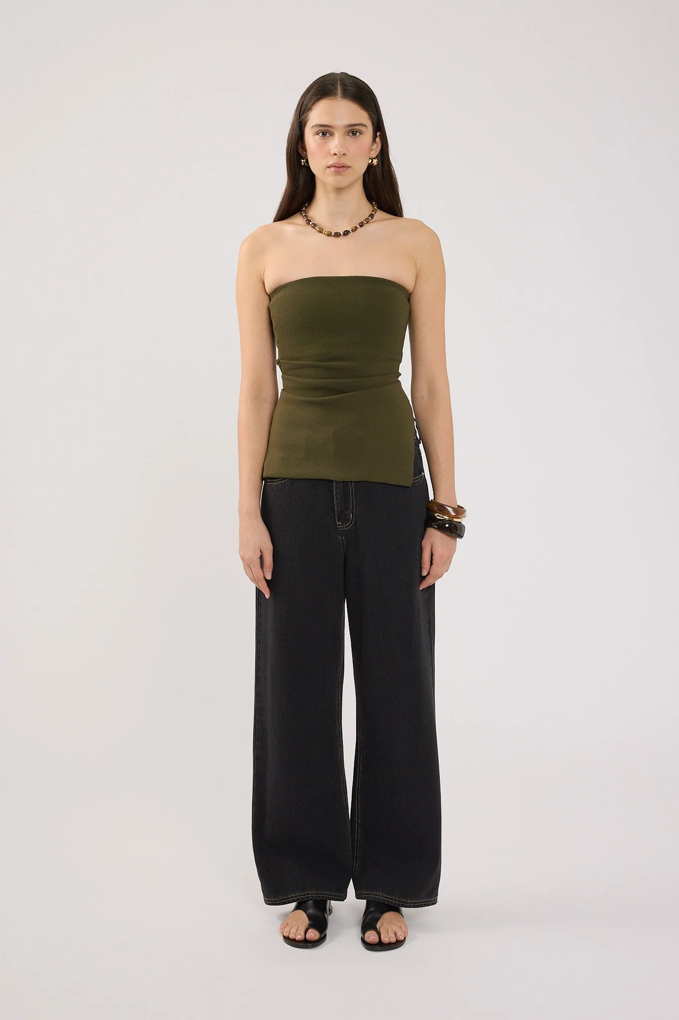Strapless Knit Top Khaki