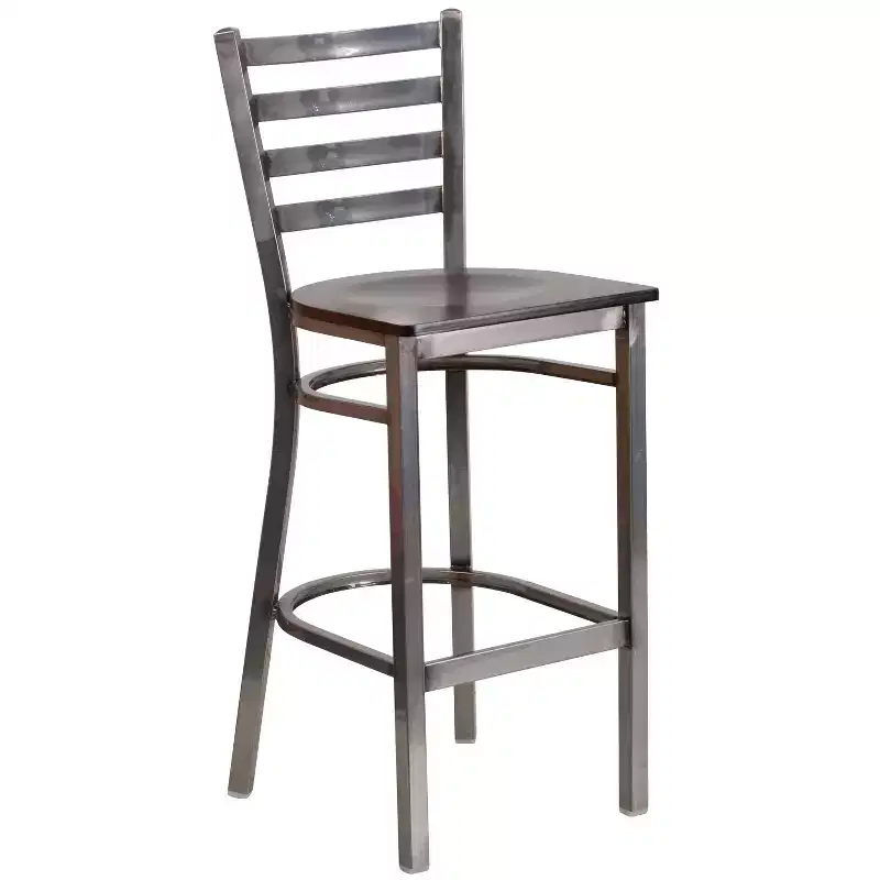 2 Pack Clear Coated Ladder Back Metal Restaurant Barstool