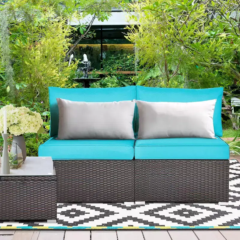 Costway 2PCS Patio Rattan Armless Sofa Sectional Conversation Furniture Set W/Cushion