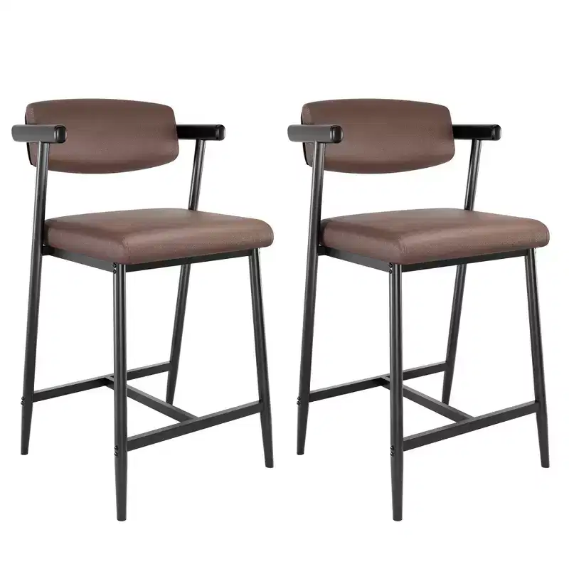Furniture Set of 2/4/6/8, Vintage PU Leather Counter Height Barstool with Back, 25.59 H Seat Height Stools, Upholstered Bar Chairs for Kitchen