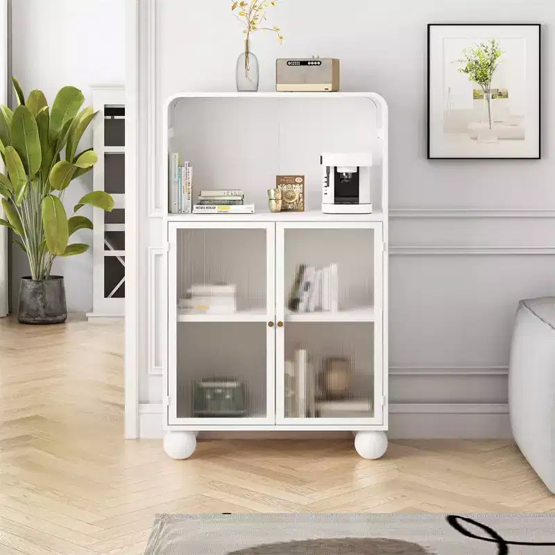 Bathroom Floor Cabinet, 45.28 H Storage Cabinet with Glass Door Shelves, Freestanding Display Cabinet for Kitchen, Living Room, Hallway.