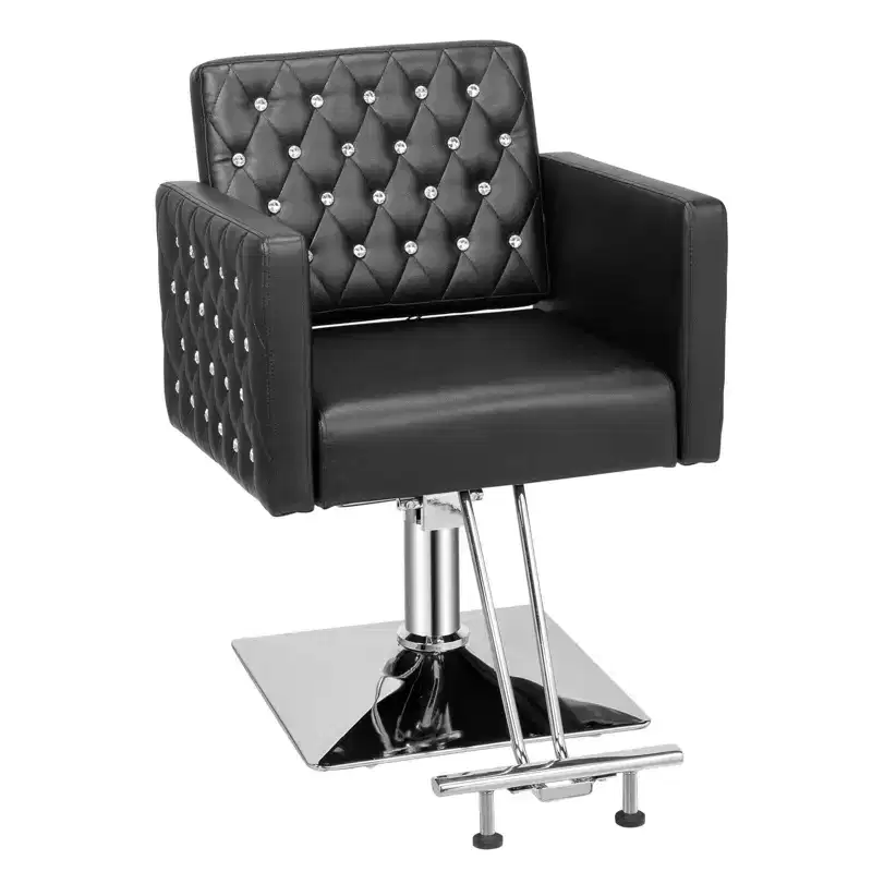 Black Modern Heavy Duty Hydraulic Swivel Hair Stylist Salon Chair with Curved Armrests