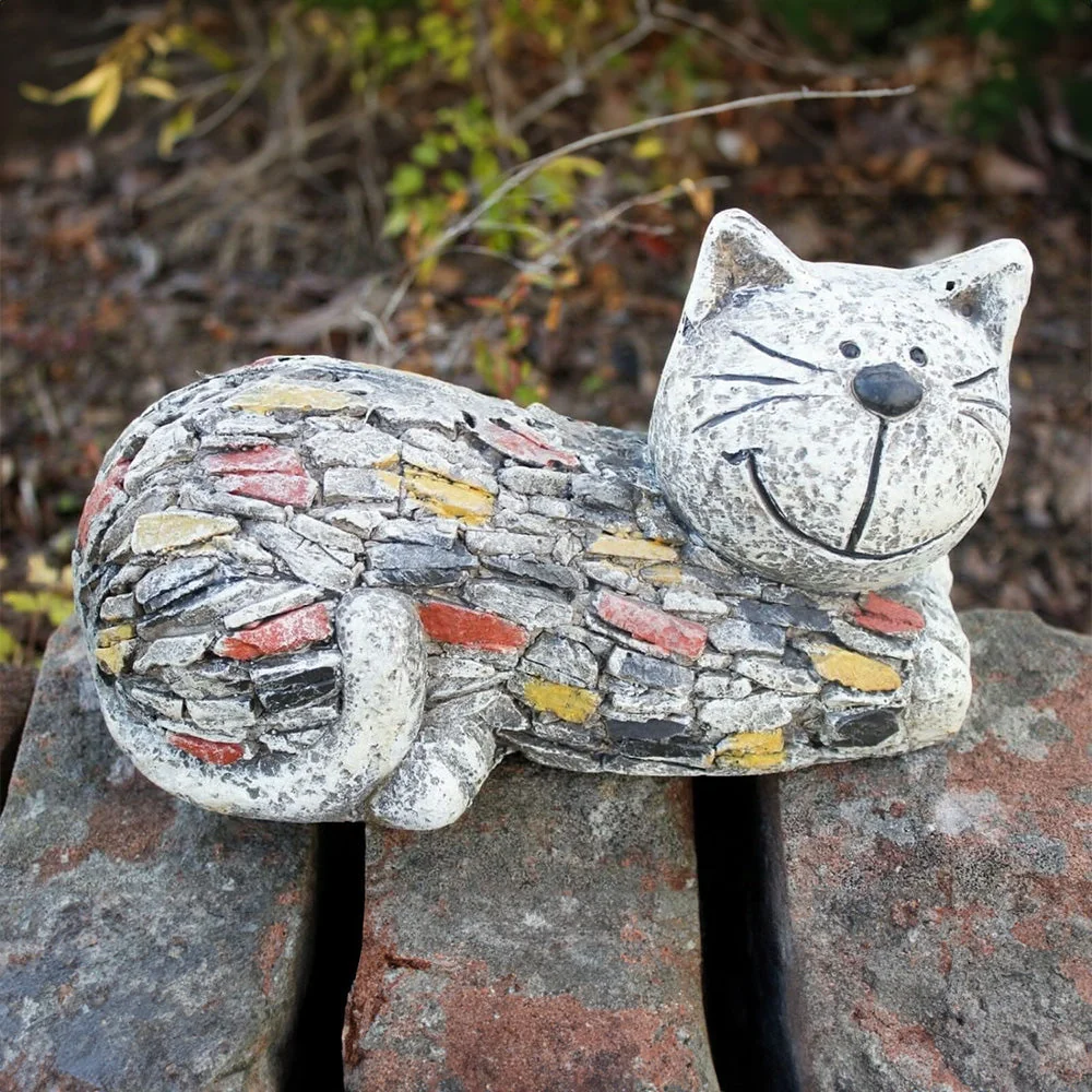 Stone Effect Cat Garden Statue Weatherproof Resin Ornament 29cm