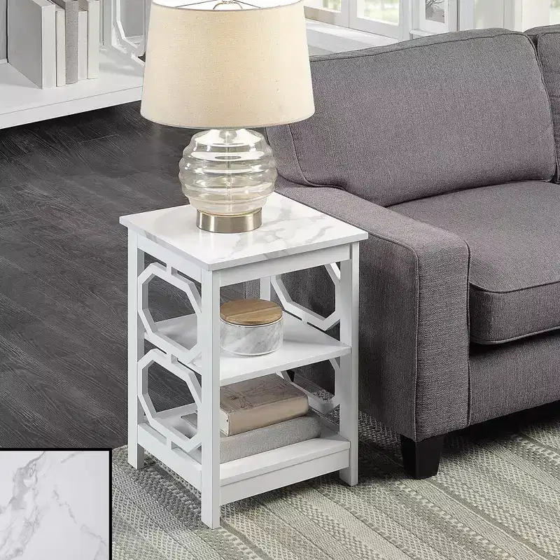 End Table with Shelves and Octagon Cut Out Sides, Contemporary Three-Tier Storage Accent Side Table for Living Room