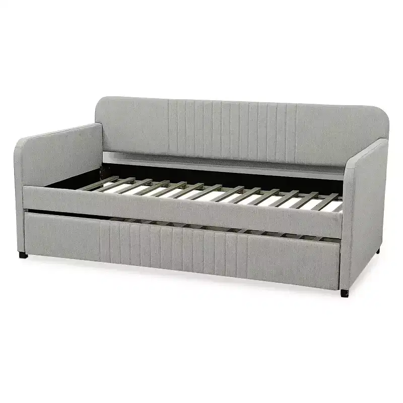 Twin Upholstered Daybed with Trundle Storage Drawer, No Box Spring Needed