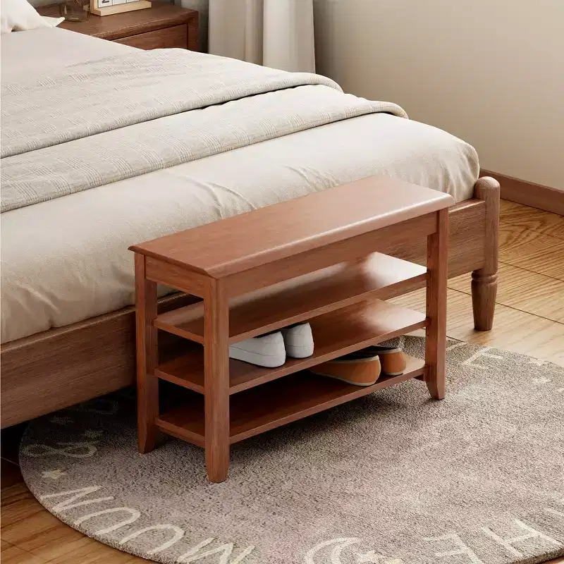 GDFStudio Alistair Mid-Century Modern Rubberwood Shoe Storage Bench