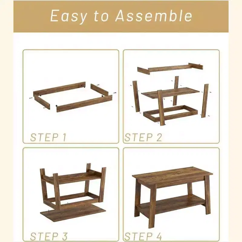 Small Rectangular 2-Tier Coffee Table with Storage Shelf, Modern Farmhouse Rustic, Assorted Colors
