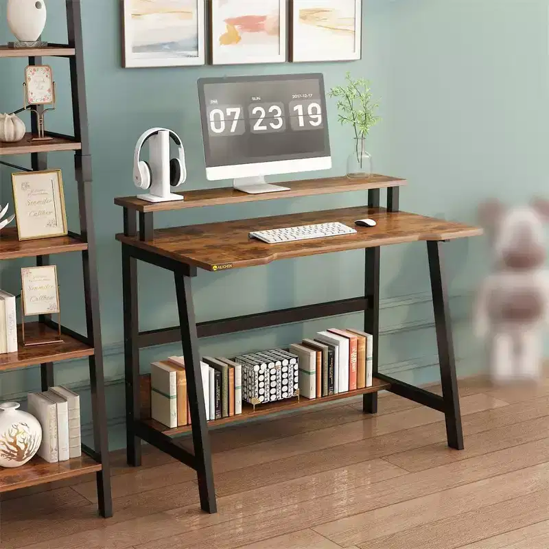 Computer Desk Desk Space Saving PC Laptop Table Office Table with Shelves 2-Tier Work Table with Monitor Stand Laptop Table for Small Rooms,Home