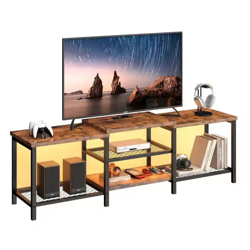 Large TV Stand up to 75 Inch TV, Entertainment Center with Power Outlet & 3-Tier Open Storage Shelves