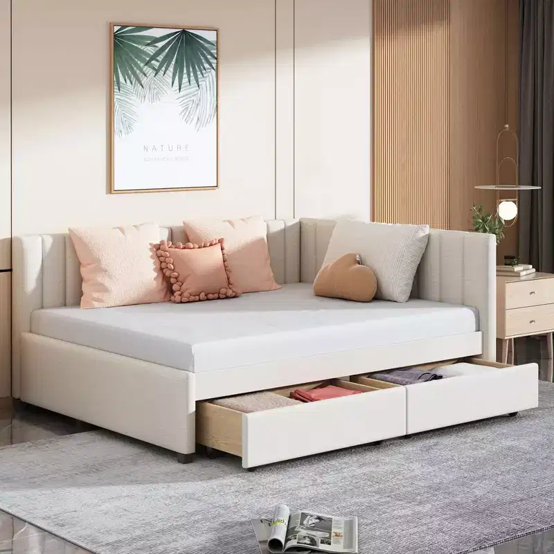 Merax Chic Full Size Upholstered Daybed with 2 Storage Drawers