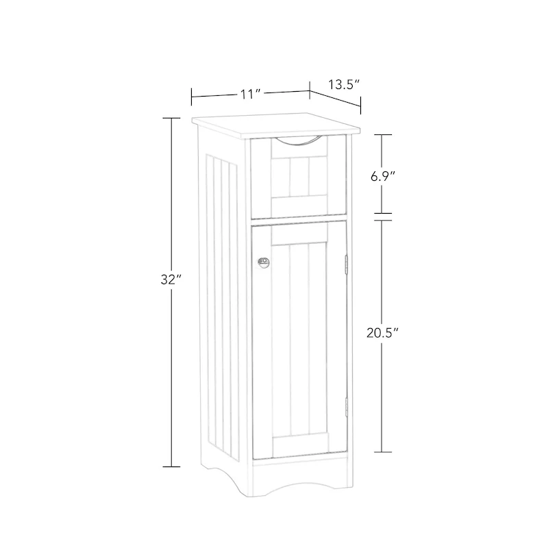 White Single-Door Slim Storage Cabinet with Drawer & Adjustable Shelves