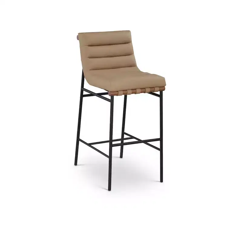 Tan Vegan Leather Bar Stool with Matte Black Metal Frame