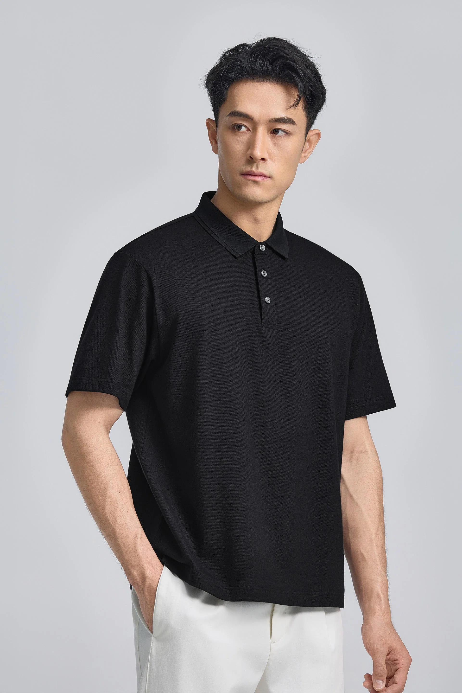 Tonal Tipped Pique Polo – Black