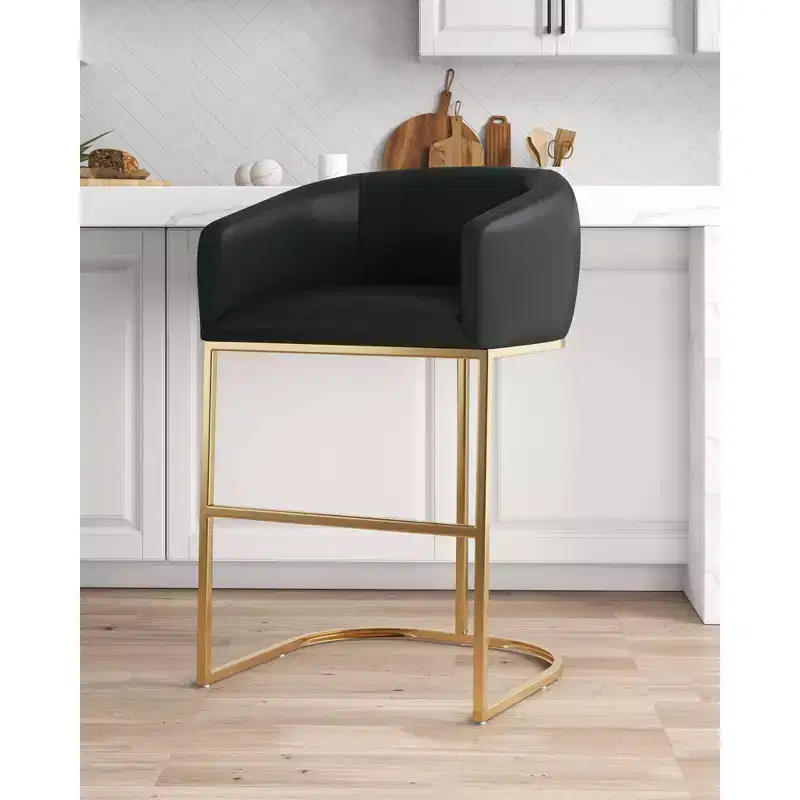 Manhattan Comfort Louvre Barstool Black/Titanium Gold