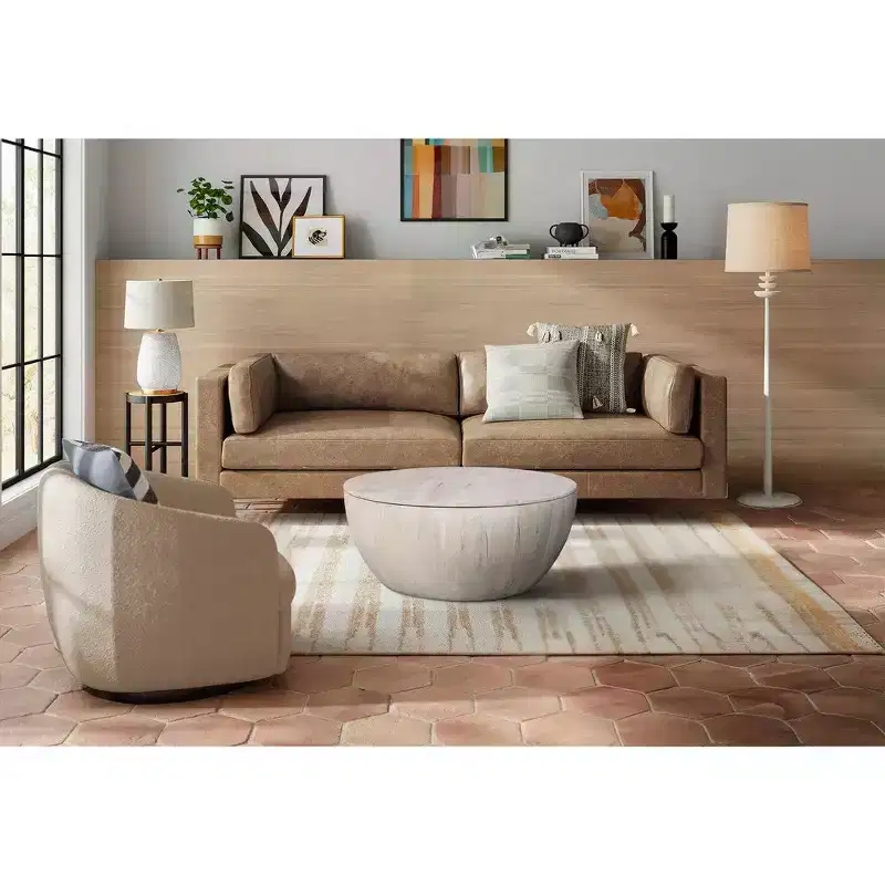 37-Inch Round Mango Wood Coffee Table with Storage, White