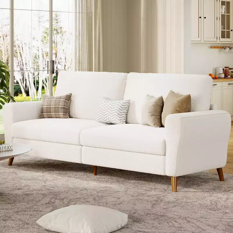 84 Inch Modern Sofa Couch, Large 3-Seater Sofa with Streamlined Armrests, Boucle Loveseat Wood Feet, Comfy Couch for Living Room, Apartment, Lounge