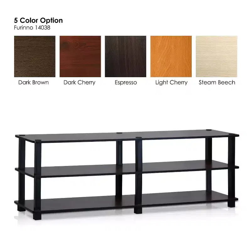 Modern 3-Tier TV Stand with Open Storage Shelf, Dark Cherry/Black