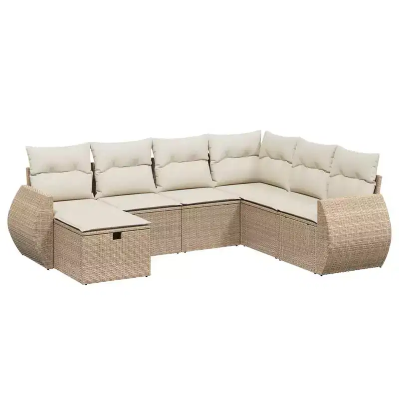 vidaXL 7 Piece Patio Sofa Set with Cushions Poly Rattan