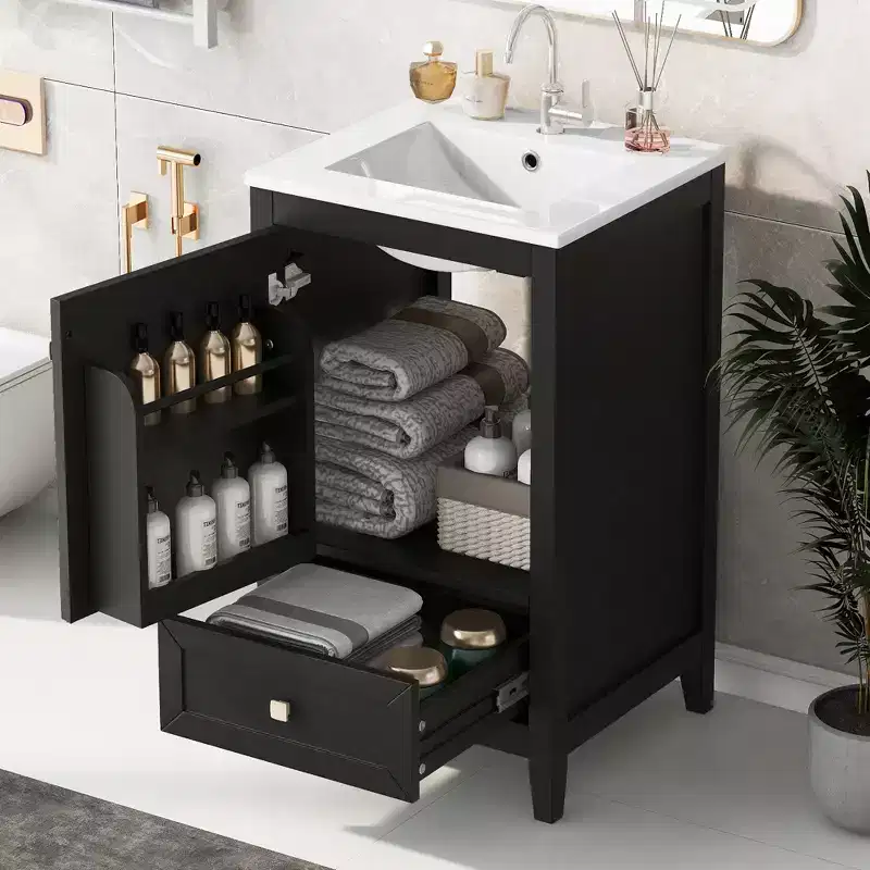 20 Small Bathroom Vanity with Sink, Bathroom Cabinet with Soft Closing Door, Storage Rack and A Drawer