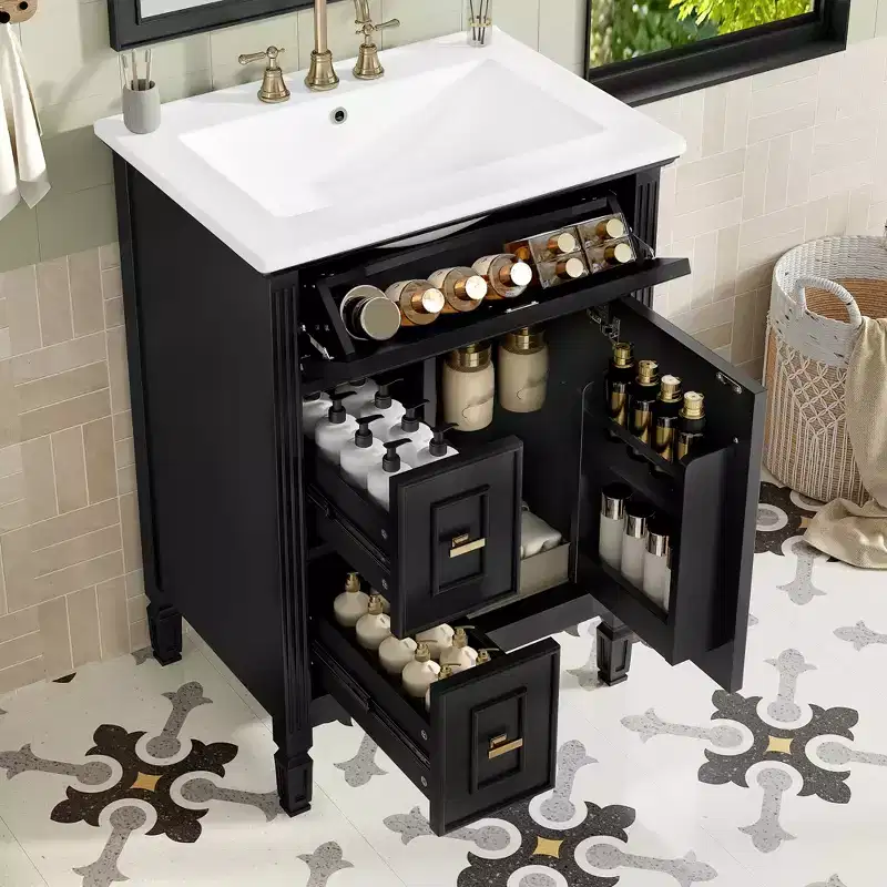 GDFStudio Crystal 24 Solid Wood Bathroom Vanity with Sink and Adjustable Shelf
