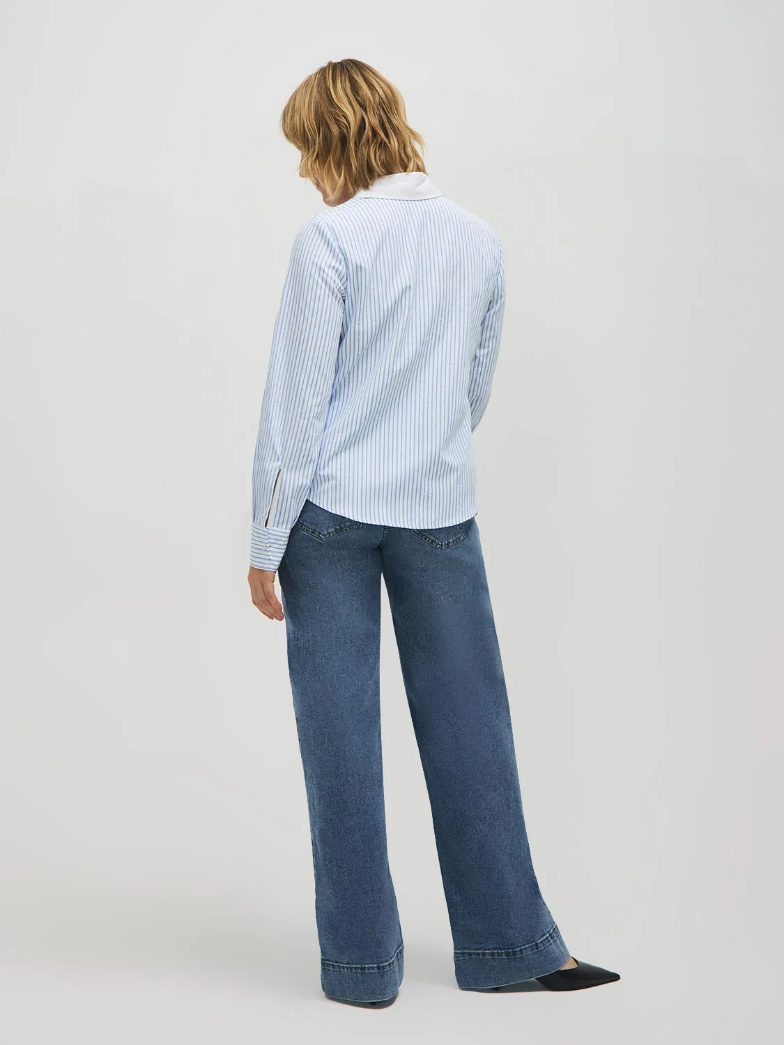 Studded Striped Cotton-Blend Blouse
