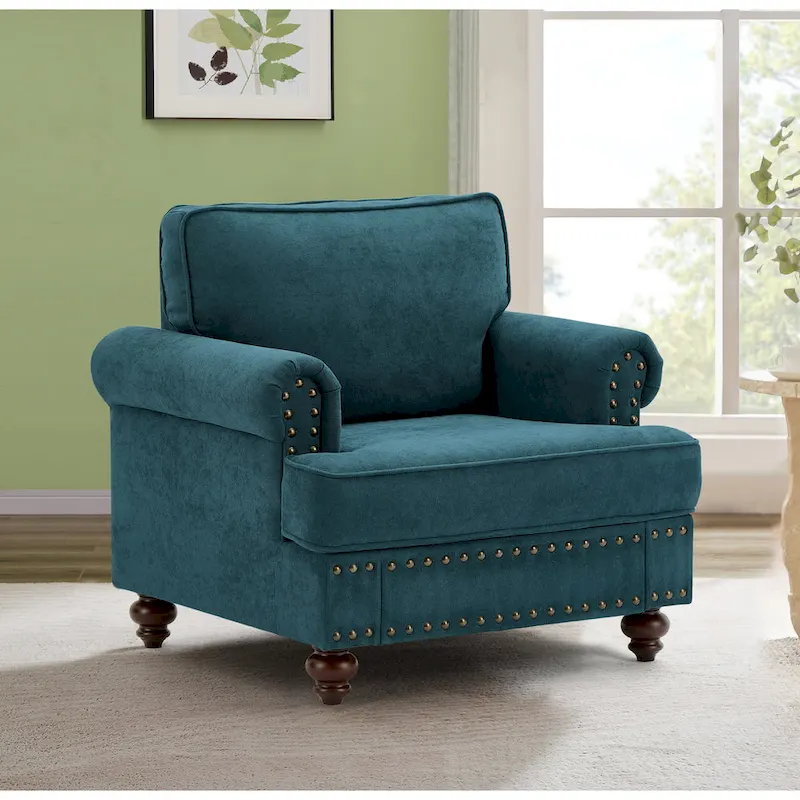 Lake Green Chenille Accent Sofa Chair with Nailhead Trim – Seats 1