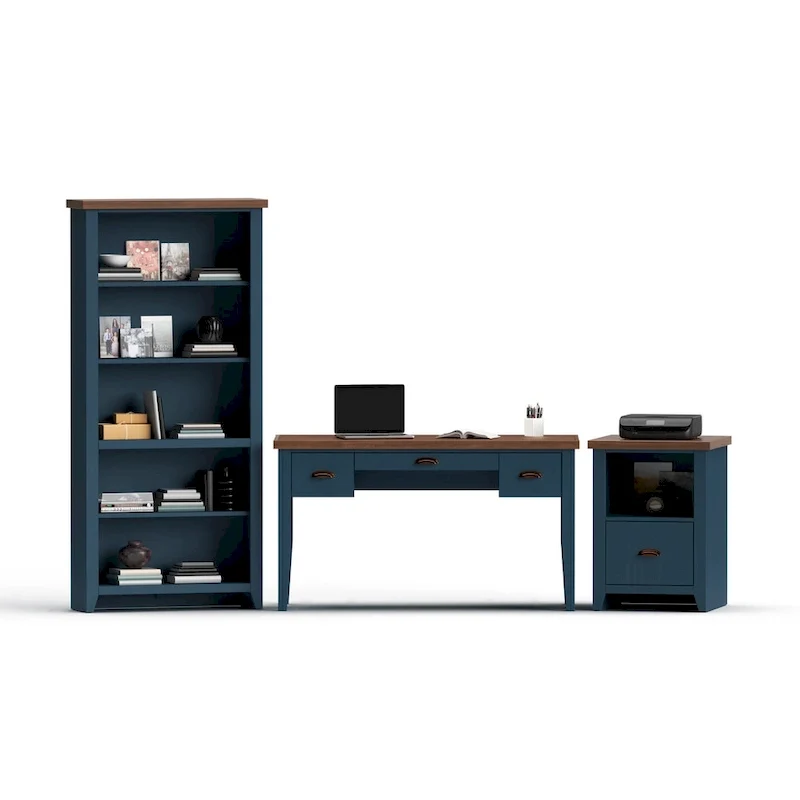 Bridgevine Home Nantucket 22 inch 1-drawer file, No Assembly Required, Blue Denim and Whiskey