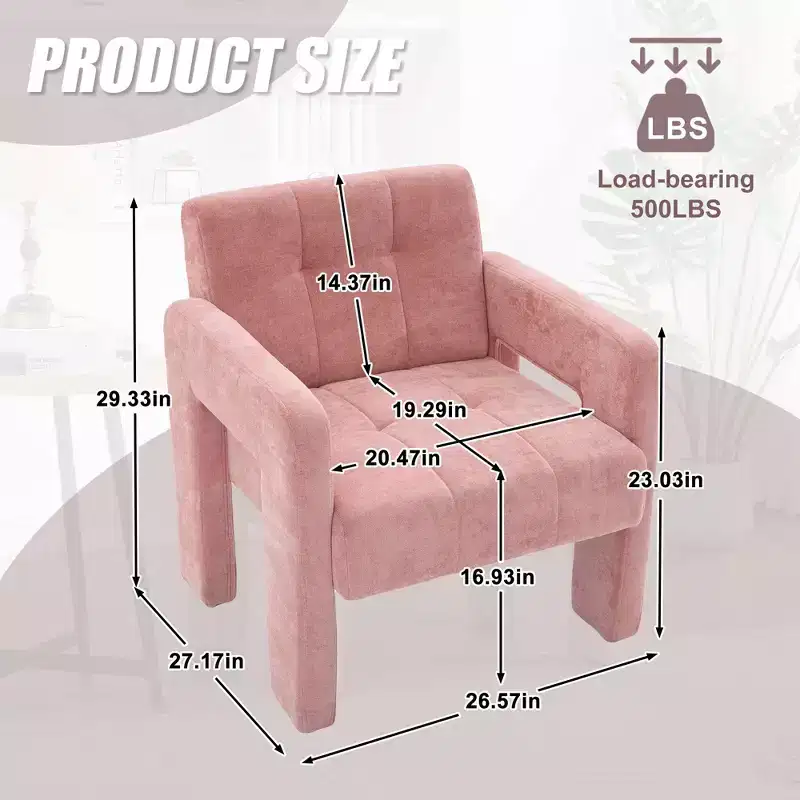 TUYOHW Modern Accent Armchair,Chenille Upholstered Single Sofa Chair with Padded Armrests,Lounge Chair Living Room,Bedroom,Office,500 lbs Capacity