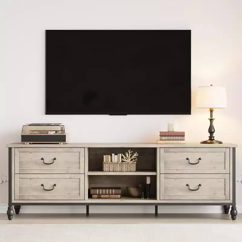 COZONY 65 Rustic Grey TV Stand, Mid Century Modern Entertainment Center for Living Room with Storage & Adjustable Shelves, Fits Up to 75 Inch TVs