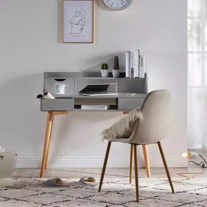 Teamson Home Creativo 40 Wooden Writing Desk, Gray/Natural