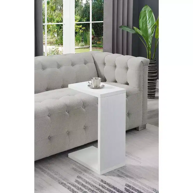 C-Shaped End Table with Melamine Finish, Sofa Slide-Under Frame, Compact Chairside Table