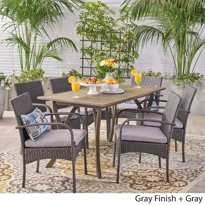 San Andres Outdoor 7 Piece Wood and Wicker Dining Set by Christopher Knight Home