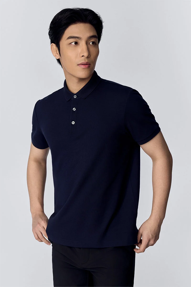 3-Button Pique Polo – Navy