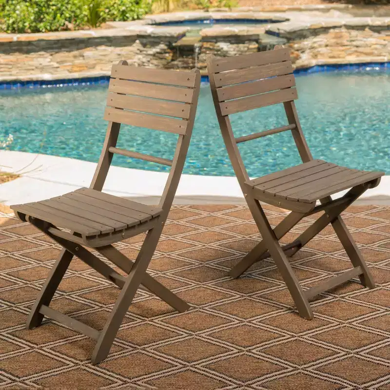 Set of 2 Foldable Dining Chairs, Acacia Wood, for Indoor/Outdoor UseHome, Office, Living Room, Kitchen, Dining Room, Patio, Porch, or Garden