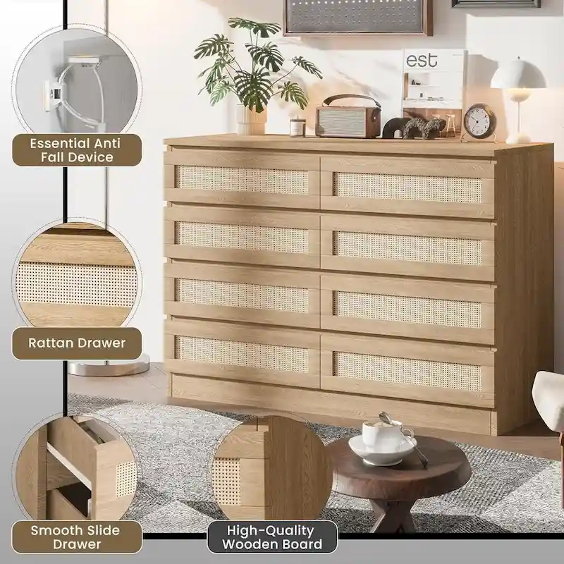 8 Drawer Double Dresser, Wooden Dresser Chest