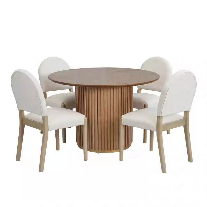 Christopher Knight Home Sarita Modern 5 Piece Dining Table Set with Rubberwood Upholstered Chairs