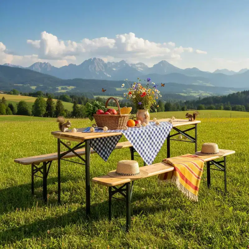 Gymax 3 PCS Wooden Folding Picnic Table and Bench Combo 70 Outdoor Beer Table w/ Seat for Garden Backyard Balcony