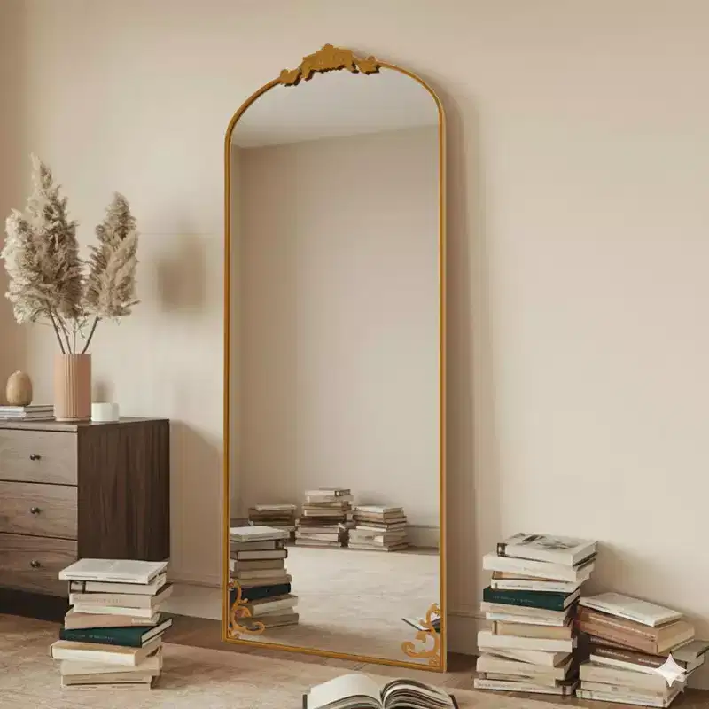 65x22 Arched Full Length Mirror Metal Vintage Mirror Baroque Style,Antique Gold