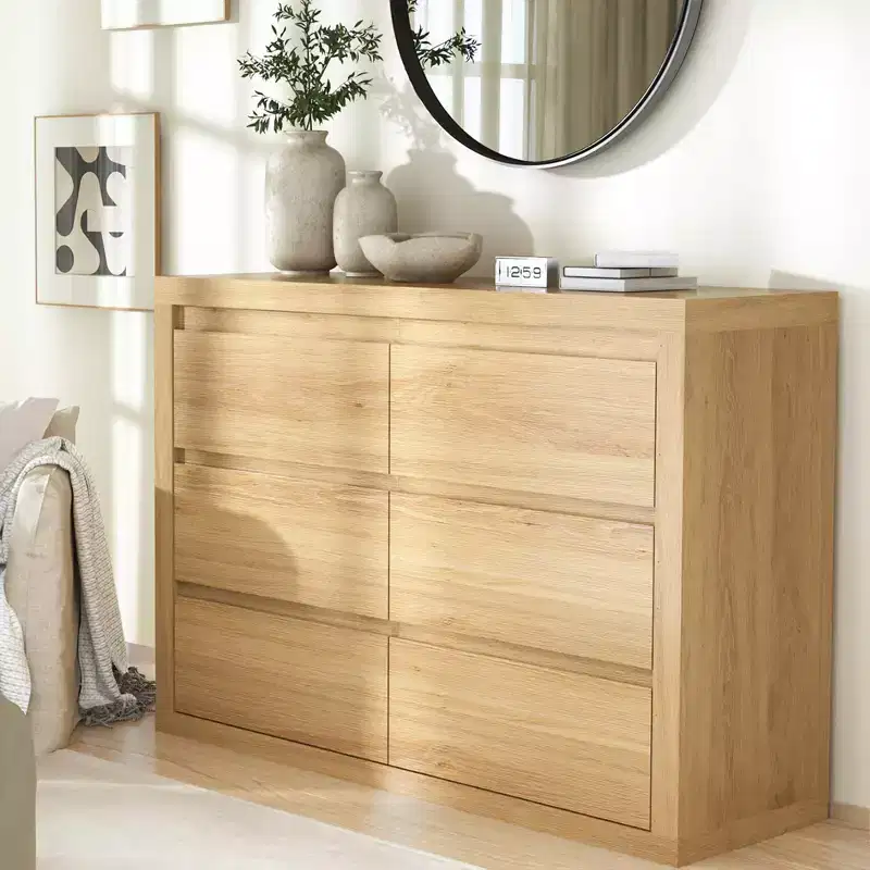 6 Drawer Dresser, 47 Wide Modern Chest of Drawers, Mid Century Drawer Dresser Organizer for Bedroom, Living Room, Hallway