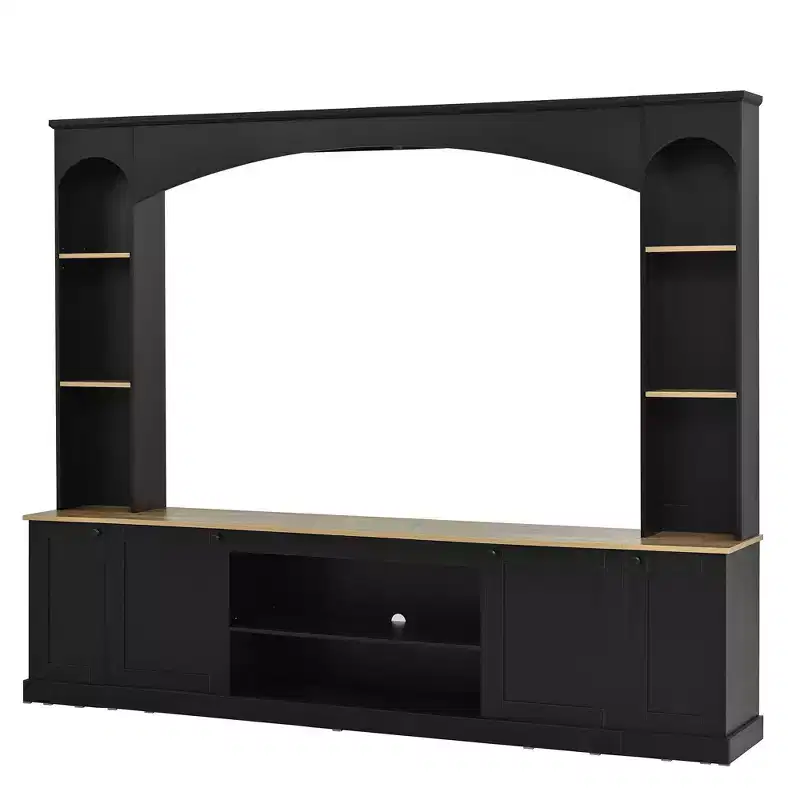 Clihome Arched Entertainment Center Wall Unit with Bookshelf and Adjustable Shelves for Living Room