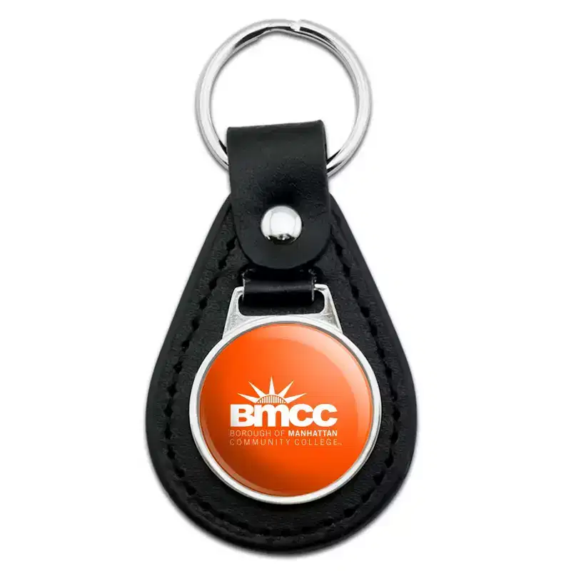 Borough of Manhattan Community College Panthers Logo Black Leather Keychain