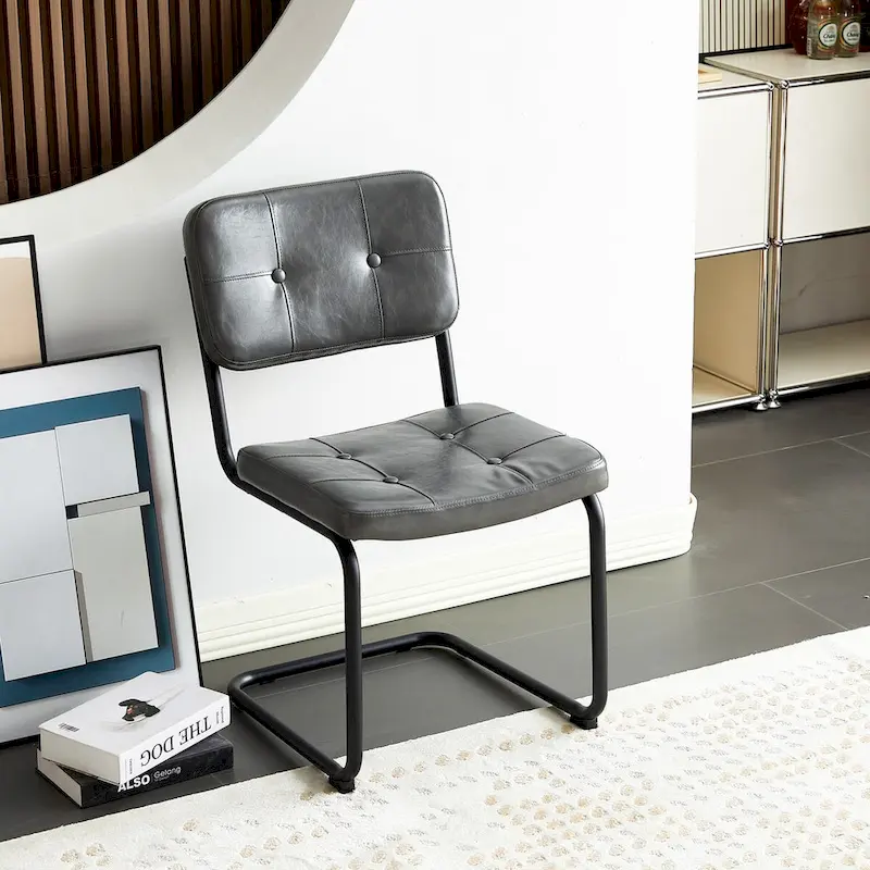 Modern Simple Leather Dining Chair with Metal Pipe