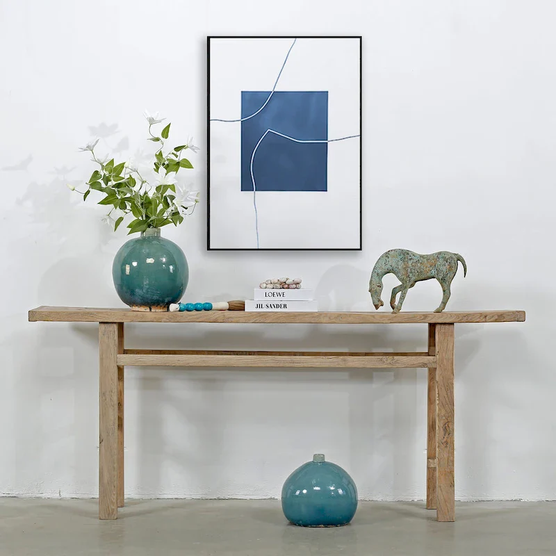 Weathered Natural Wood Console Table, Rectangular, 1-Person Use