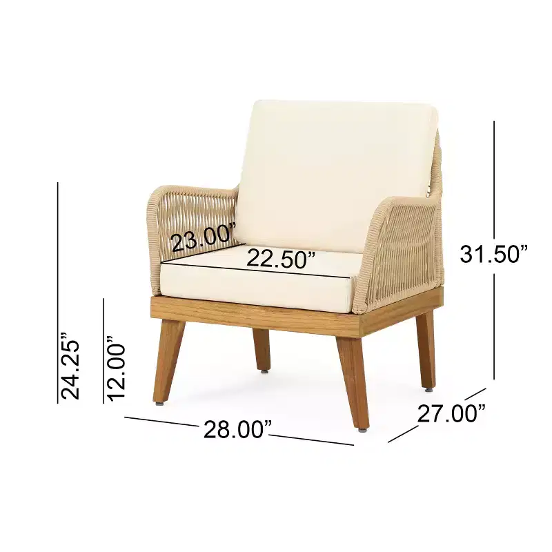 Christopher Knight Home Matthieu Modern Acacia Wood Patio Club Chairs with Cushion and Rope Detail (Set of 2)