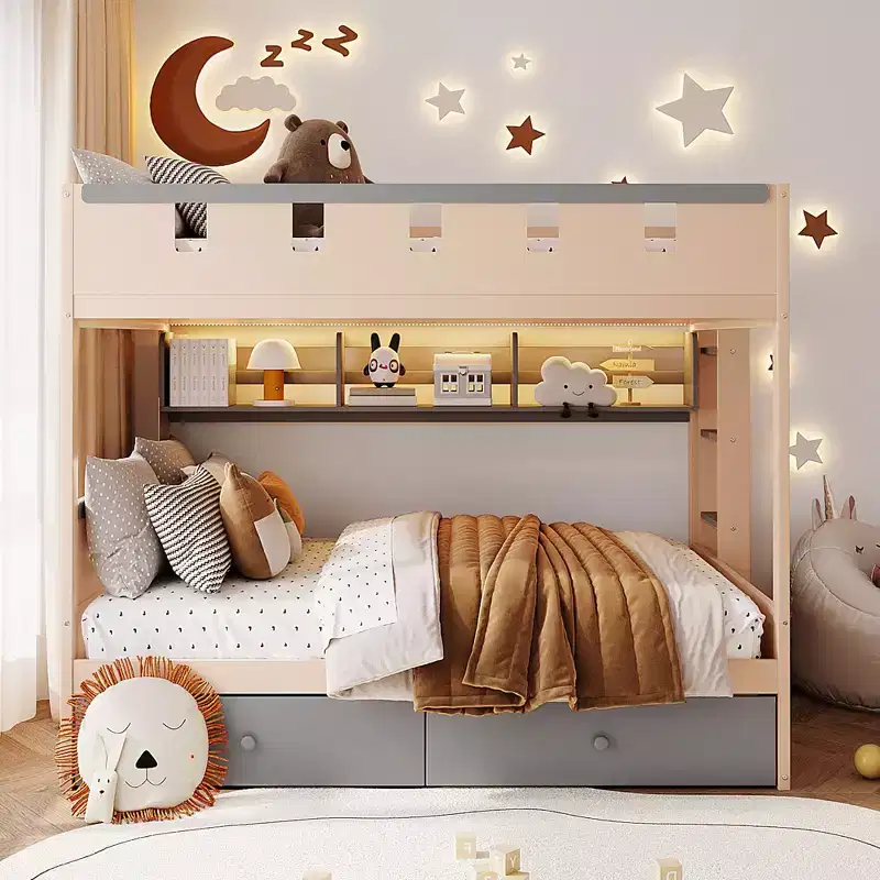 Rivera Castle Style Bunk Bed with 2 Drawers, Shelf and LED